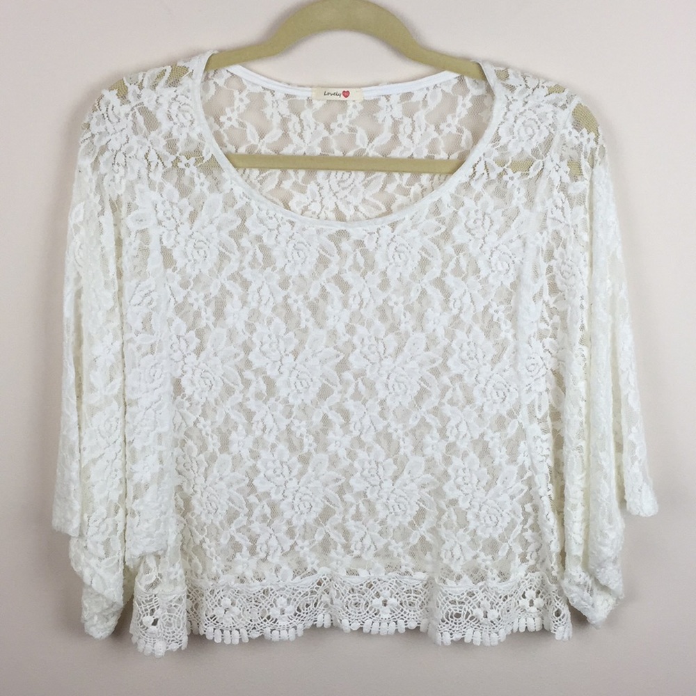 Lovely 153 - Sheer Floral Lace Crochet Hem Blouse